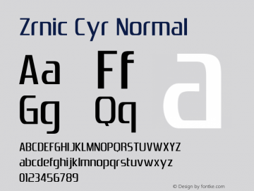 Zrnic Cyr Normal Version 1.1; 2001 Font Sample