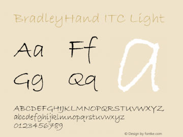 BradleyHand ITC Light Version 001.001 Font Sample