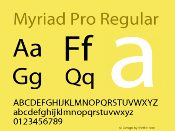 Myriad Pro Regular OTF 1.006;PS 001.000;Core 1.0.23;hotunix 1.28 Font Sample