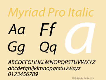 Myriad Pro Italic Version 2.037;PS 2.000;hotconv 1.0.51;makeotf.lib2.0.18671图片样张