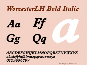 WorcesterLH Bold Italic Altsys Fontographer 3.5  29.01.1995 Font Sample