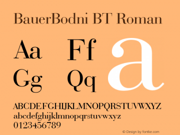 BauerBodni BT Roman mfgpctt-v4.4 Dec 10 1998 Font Sample