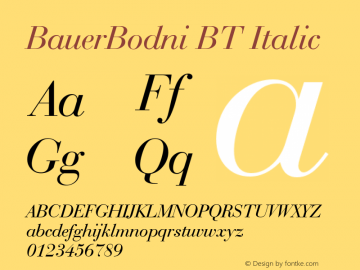 BauerBodni BT Italic mfgpctt-v4.4 Dec 10 1998 Font Sample