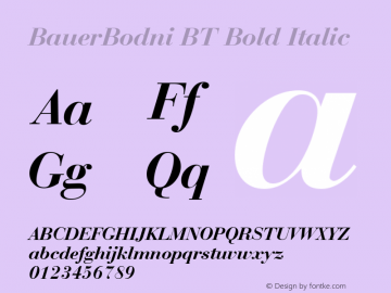 BauerBodni BT Bold Italic mfgpctt-v4.4 Dec 10 1998 Font Sample