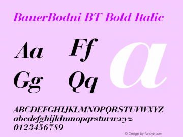 BauerBodni BT Bold Italic Version 2.001 mfgpctt 4.4 Font Sample