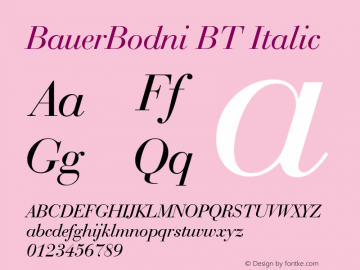 BauerBodni BT Italic Version 2.001 mfgpctt 4.4 Font Sample