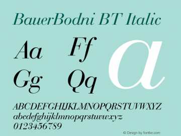 BauerBodni BT Italic Version 1.01 emb4-OT Font Sample
