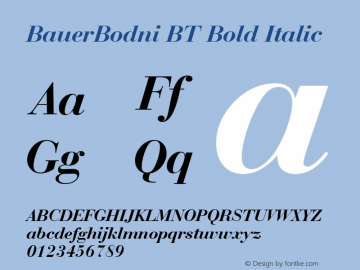 BauerBodni BT Bold Italic Version 1.01 emb4-OT Font Sample