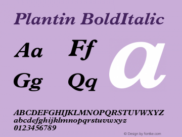 Plantin BoldItalic Version 001.001 Font Sample