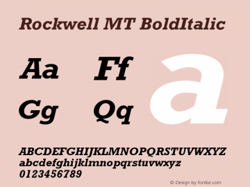 Rockwell MT BoldItalic Version 2.0 - March 2001 Font Sample