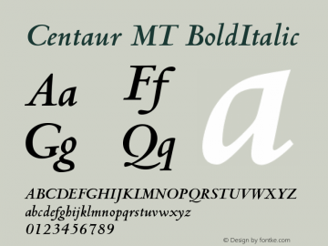 Centaur MT BoldItalic Version 001.001 Font Sample