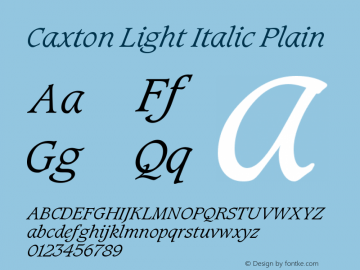 Caxton Light Italic Plain Version 1.0 Font Sample