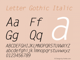 Letter Gothic Italic Version 1.3 (Hewlett-Packard) Font Sample