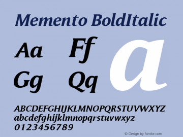 Memento BoldItalic Version 005.000 Font Sample