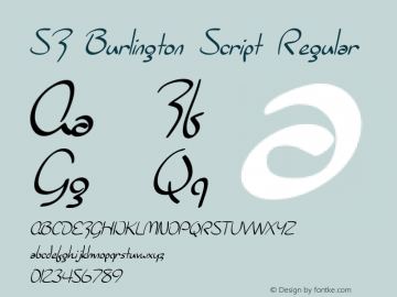 SF Burlington Script Regular ver 1.0; 2000. Freeware for non-commercial use. Font Sample