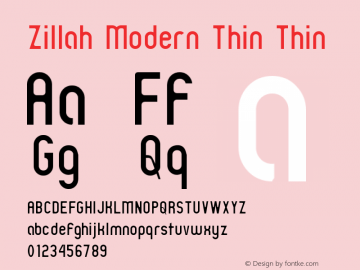 Zillah Modern Thin Thin Version 001.000 Font Sample