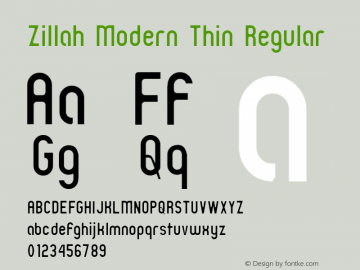 Zillah Modern Thin Regular 0.9 Font Sample