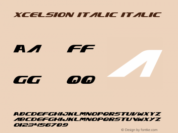 Xcelsion Italic Italic Version 2.0; 2001 Font Sample