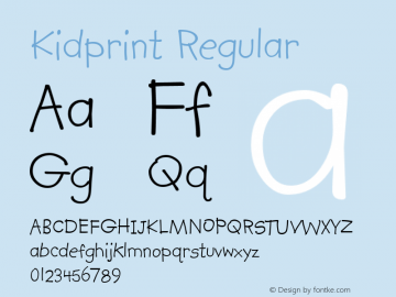 Kidprint Regular Version 1.25 - March 22, 1996 Font Sample