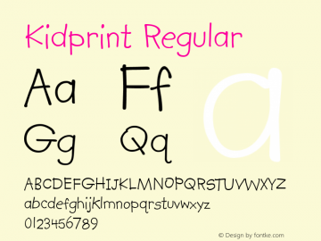 Kidprint Regular Version 1.25 - March 22, 1996 Font Sample