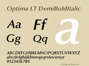 Optima LT DemiBoldItalic Version 006.000 Font Sample