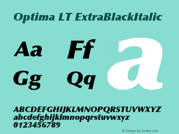 Optima LT ExtraBlackItalic Version 006.000 Font Sample