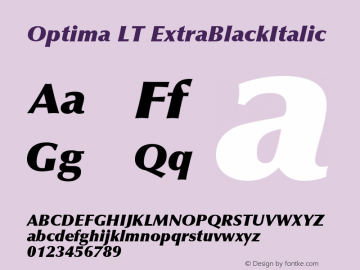 Optima LT ExtraBlackItalic Version 006.000 Font Sample