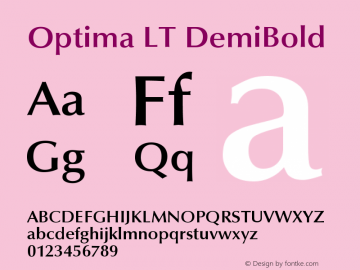 Optima LT DemiBold Version 006.000 Font Sample