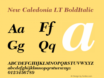 New Caledonia LT BoldItalic Version 006.000 Font Sample