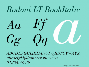 Bodoni LT BookItalic Version 006.000 Font Sample
