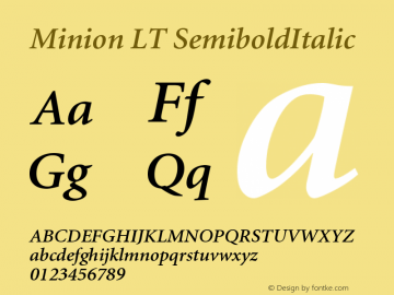 Minion LT SemiboldItalic Version 006.000 Font Sample