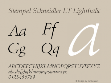 Stempel Schneidler LT LightItalic Version 006.000 Font Sample