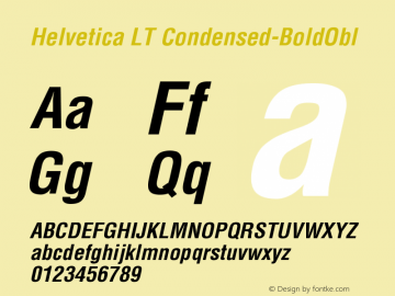 Helvetica LT Condensed-BoldObl Version 006.000 Font Sample