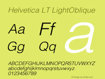Helvetica LT LightOblique Version 006.000 Font Sample