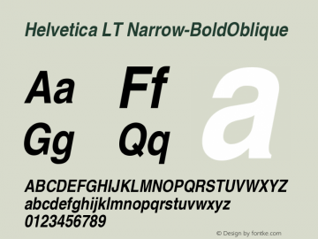 Helvetica LT Narrow-BoldOblique Version 006.000 Font Sample