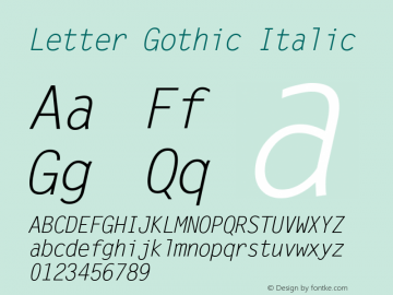 Letter Gothic Italic Version 1.3 (ElseWare) Font Sample