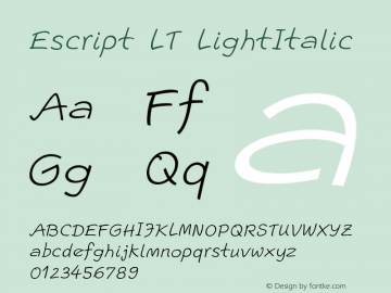 Escript LT LightItalic Version 1.000 Font Sample