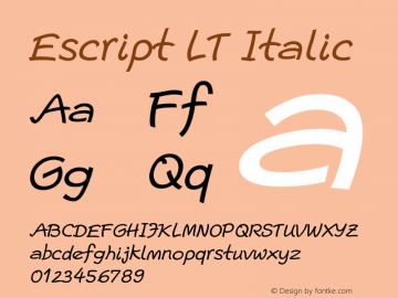 Escript LT Italic Version 1.000 Font Sample