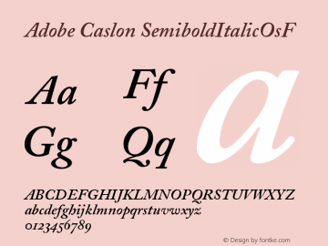 Adobe Caslon SemiboldItalicOsF Version 001.002 Font Sample