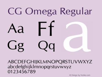 CG Omega Regular Version 1.02a Font Sample