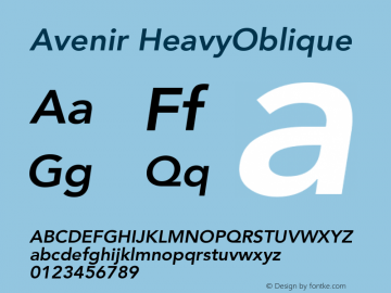 Avenir HeavyOblique Version 001.001 Font Sample