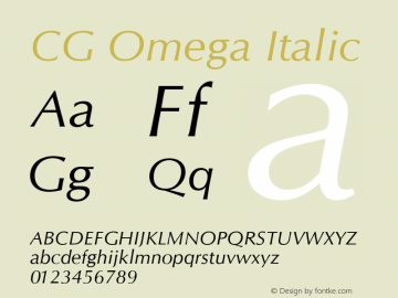 CG Omega Italic Version 1.02a Font Sample