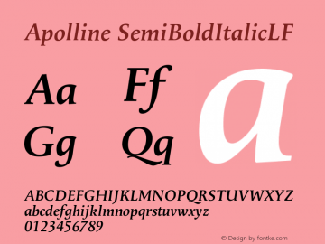 Apolline SemiBoldItalicLF Version 001.000 Font Sample