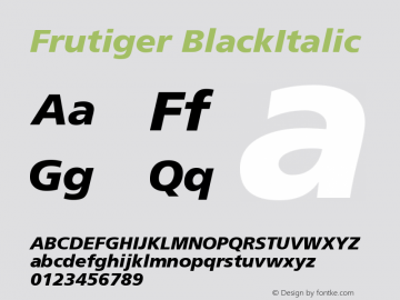 Frutiger BlackItalic Version 001.002 Font Sample