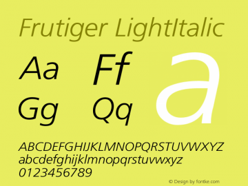 Frutiger LightItalic Version 001.002 Font Sample