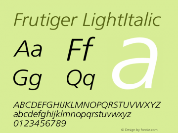 Frutiger LightItalic Version 001.000 Font Sample