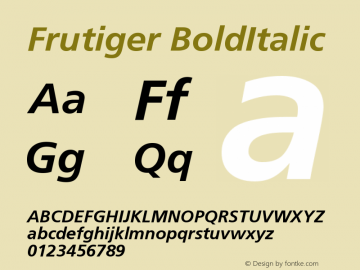 Frutiger BoldItalic Version 001.000 Font Sample