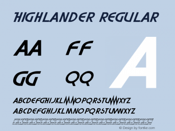 Highlander Regular Unknown Font Sample