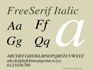 FreeSerif Italic Version $Revision: 1.175 $ Font Sample