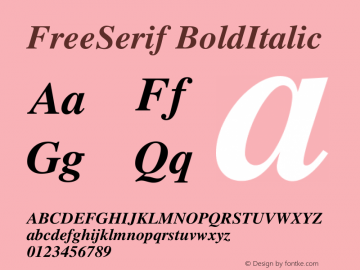 FreeSerif BoldItalic Version $Revision: 1.137 $ Font Sample